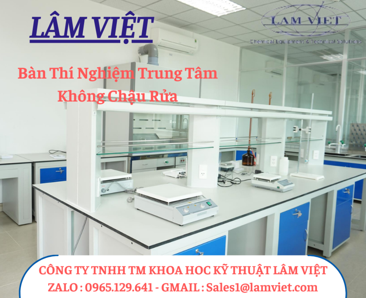 Bàn thí nghiệm trung tâm không chậu rửa - Lâm Việt SCI