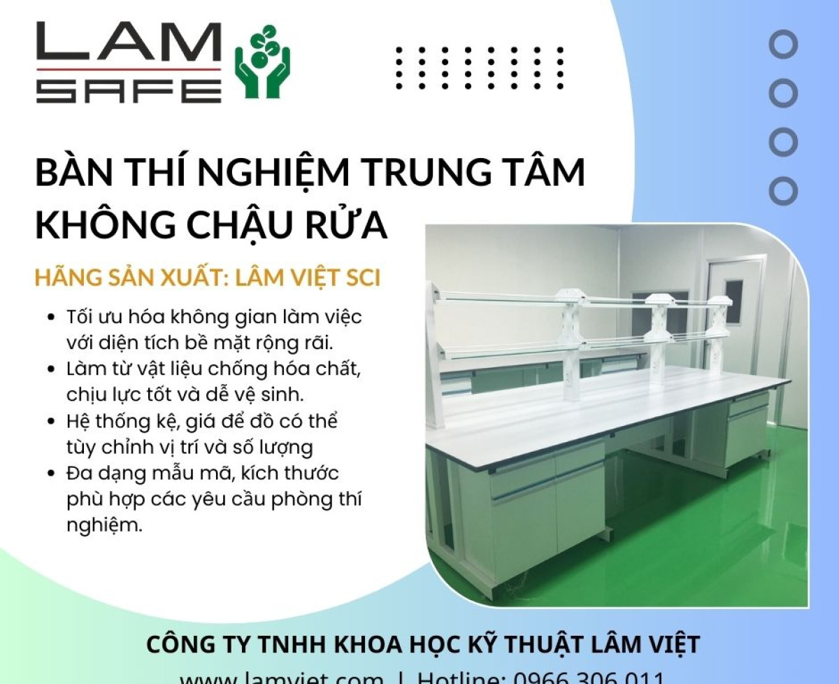 Bàn thí nghiệm trung tâm không chậu rửa