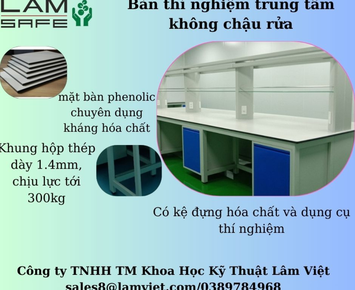 Bàn thí nghiệm trung tâm không chậu rửa