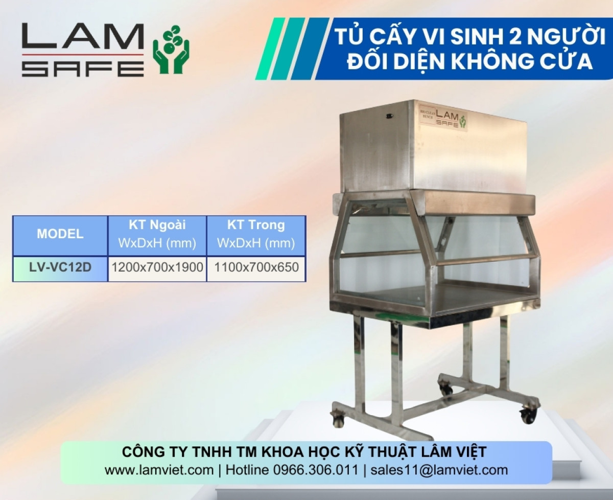 Tủ cấy vi sinh 2 người đối diện không cửa