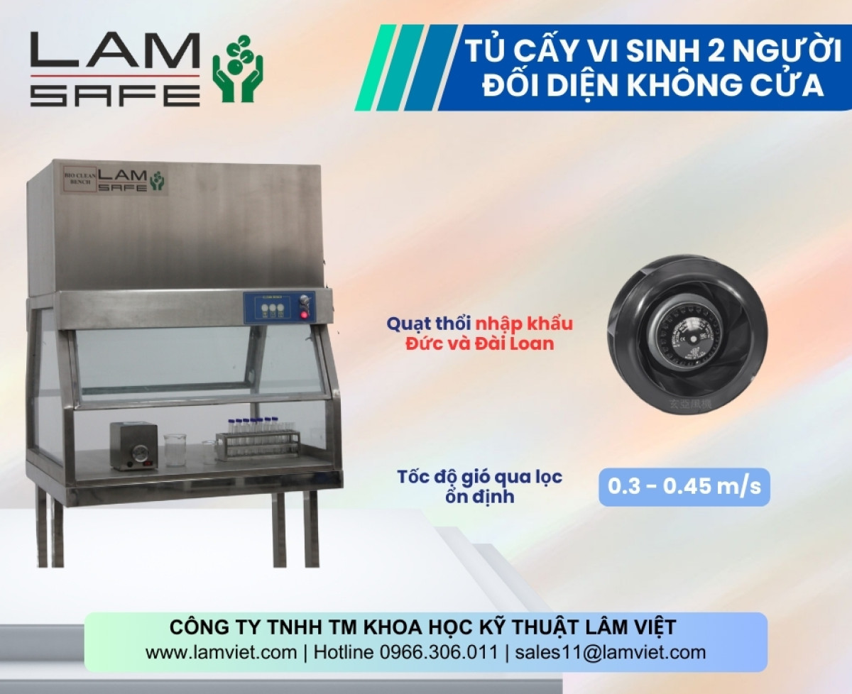 Tủ cấy vi sinh 2 người đối diện không cửa