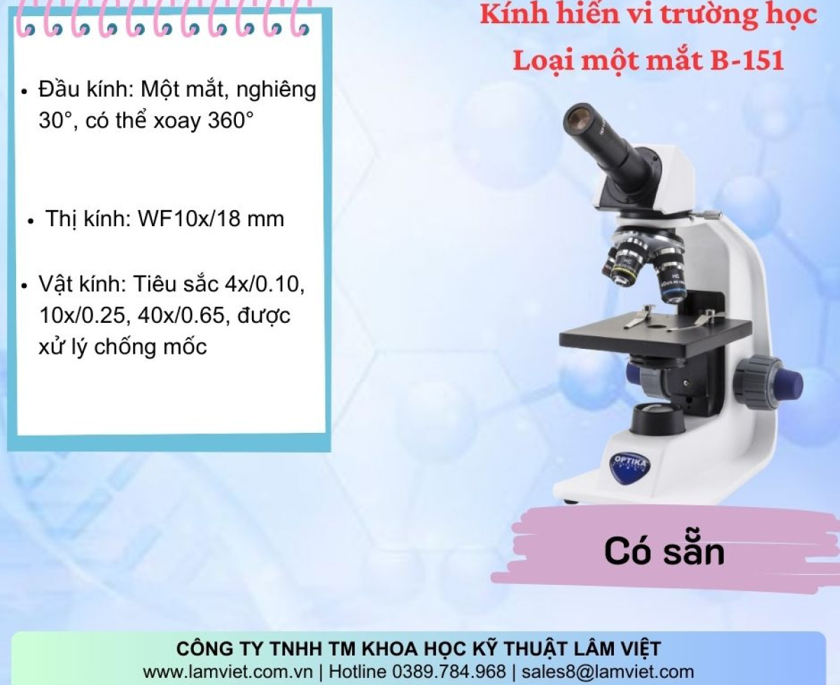 (HÀNG CÓ SẴN) Kính hiển vi sinh học Optika B-151