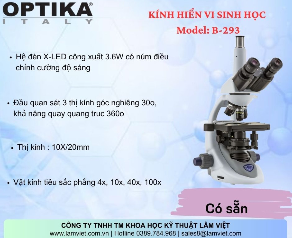 (HÀNG CÓ SẴN) Kính  Hiển Vi Sinh Học Optika B-293