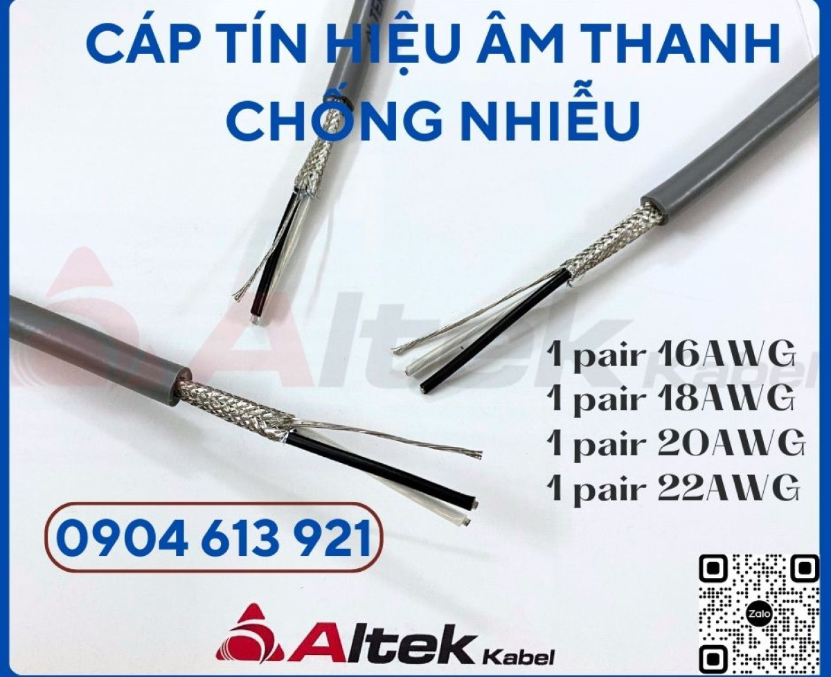 Cáp tín hiệu âm thanh chống nhiễu 1 pair 18AWG Altek kabel Đà Nẵng, HCM, Hà Nội