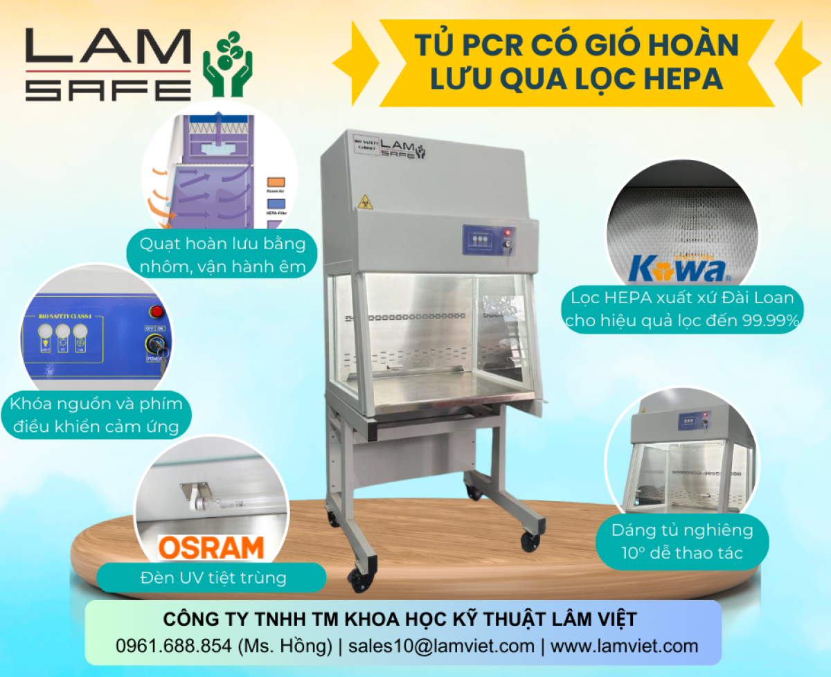 Tủ PCR có gió hoàn lưu qua lọc HEPA