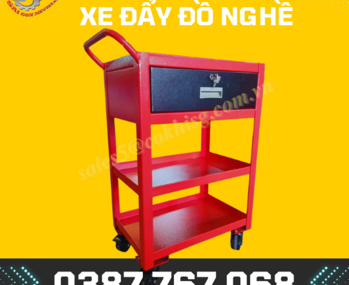 Xe đẩy dụng cụ đồ nghề 3 tầng có ngăn kéo