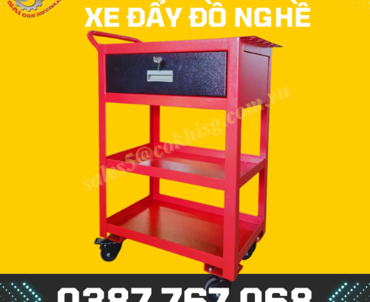 Xe đẩy dụng cụ đồ nghề 3 tầng có ngăn kéo