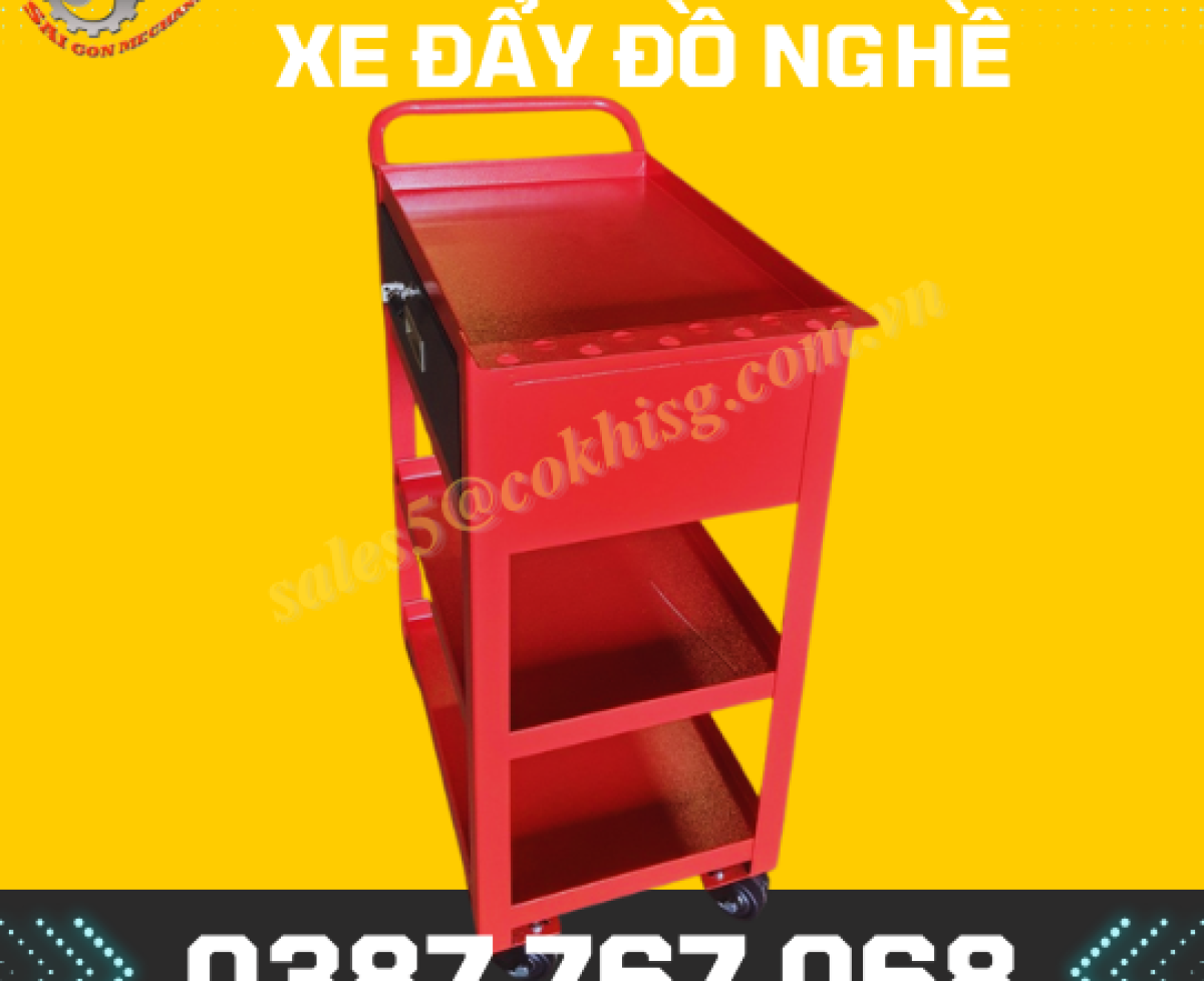 Xe đẩy dụng cụ đồ nghề 3 tầng có ngăn kéo