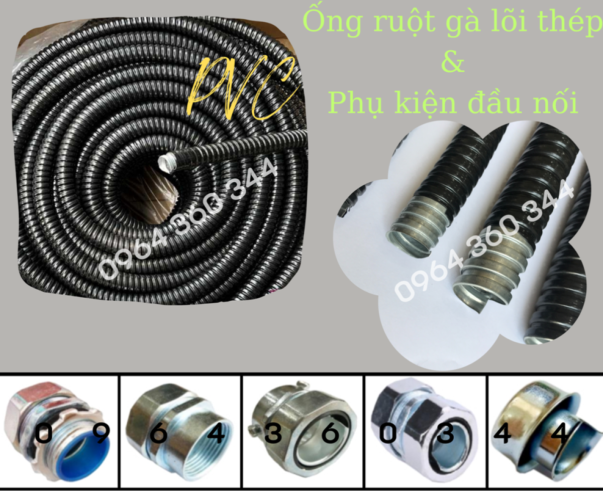 Đầu nối ống ruột gà với các thiết bị box điện, ống thép trơn, ống thép ren