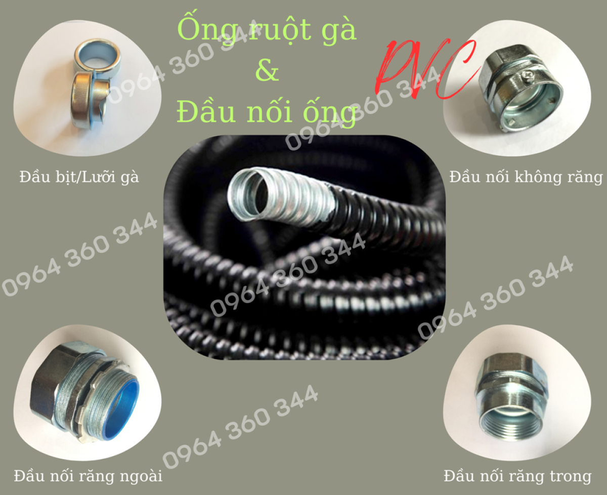 Đầu nối ống ruột gà với các thiết bị box điện, ống thép trơn, ống thép ren