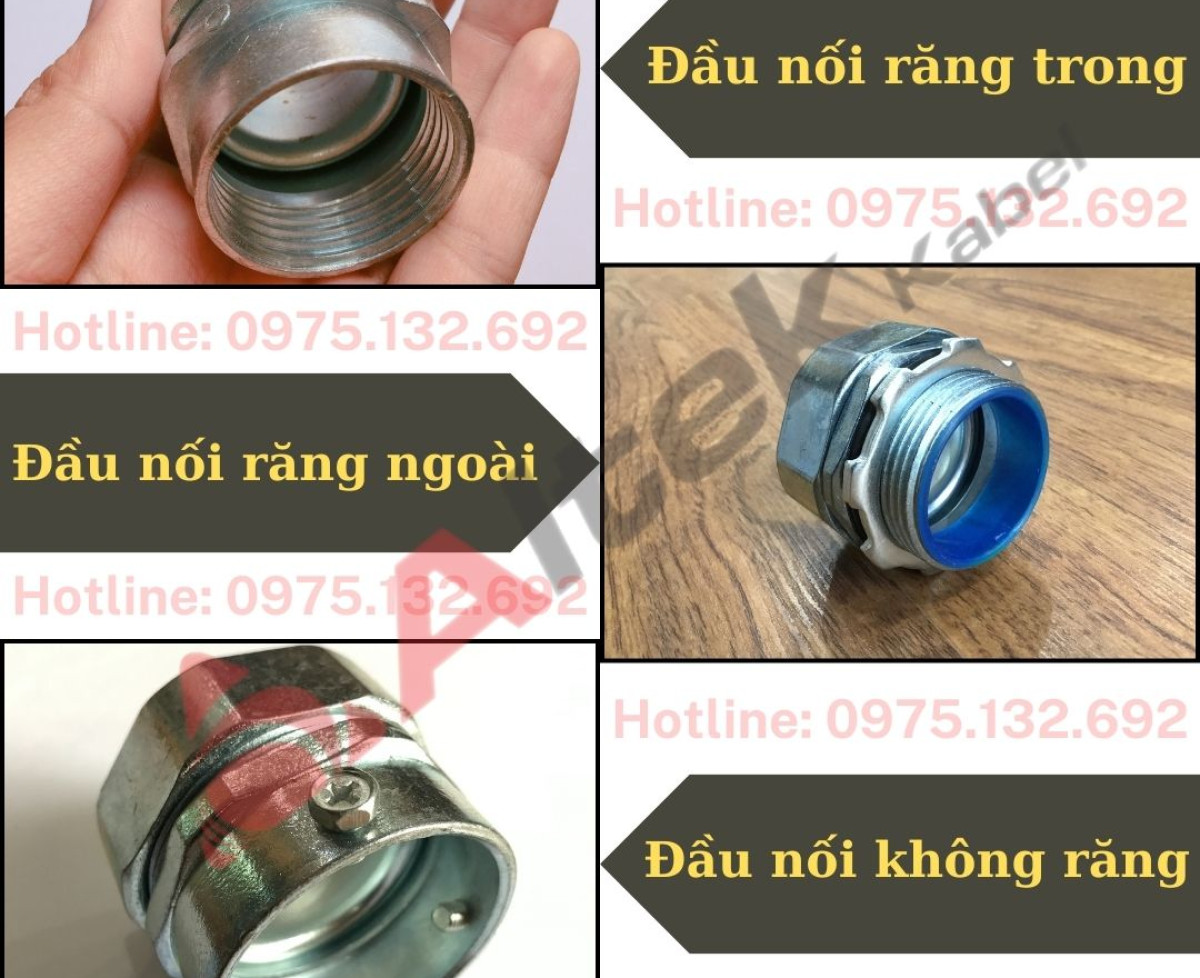 Các loại đầu nối với ống ruột gà lõi thép bọc dây điện