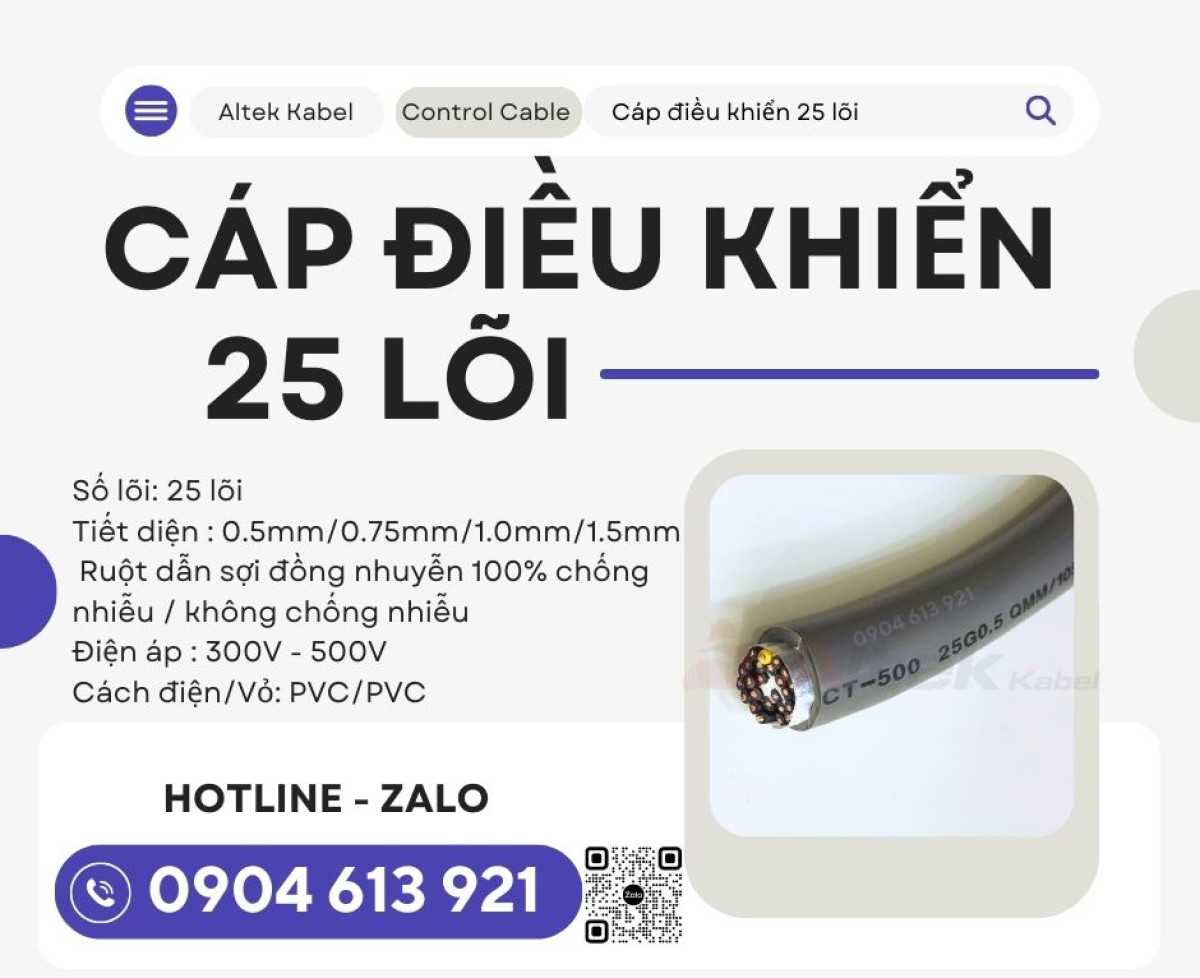 Dây cáp điện 25 lõi, cáp tín hiệu 25x1.0mm RVVP chống nhiễu Altek Kabel