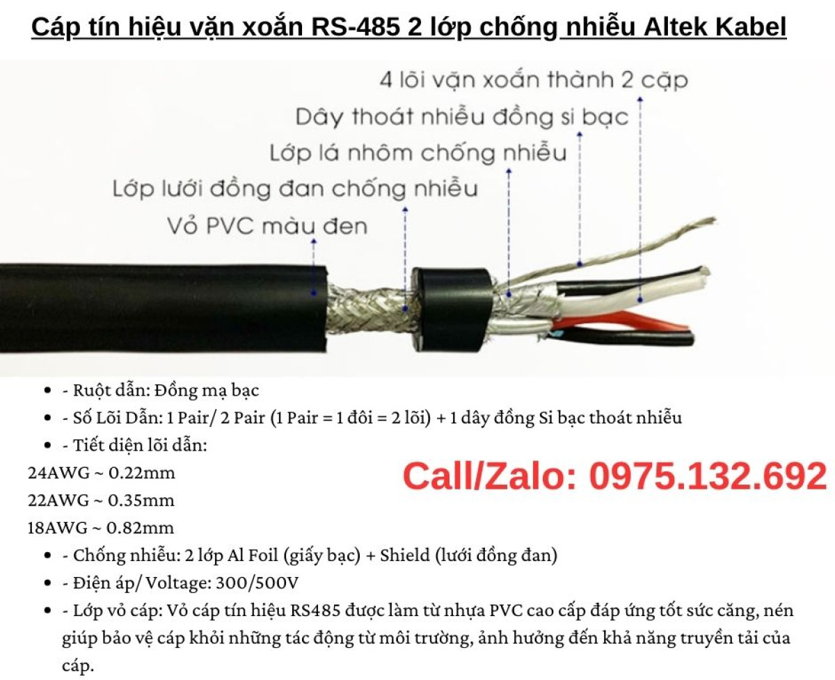 Cáp tín hiệu văn xoắn RS-485 Altek Kabel