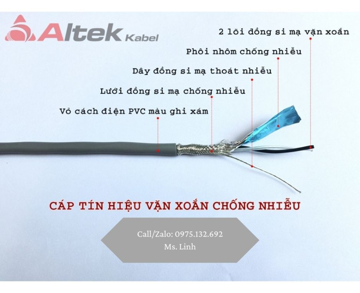 Cáp tín hiệu vặn xoắn 1 Pair 2 lớp chống nhiễu Altek Kabel