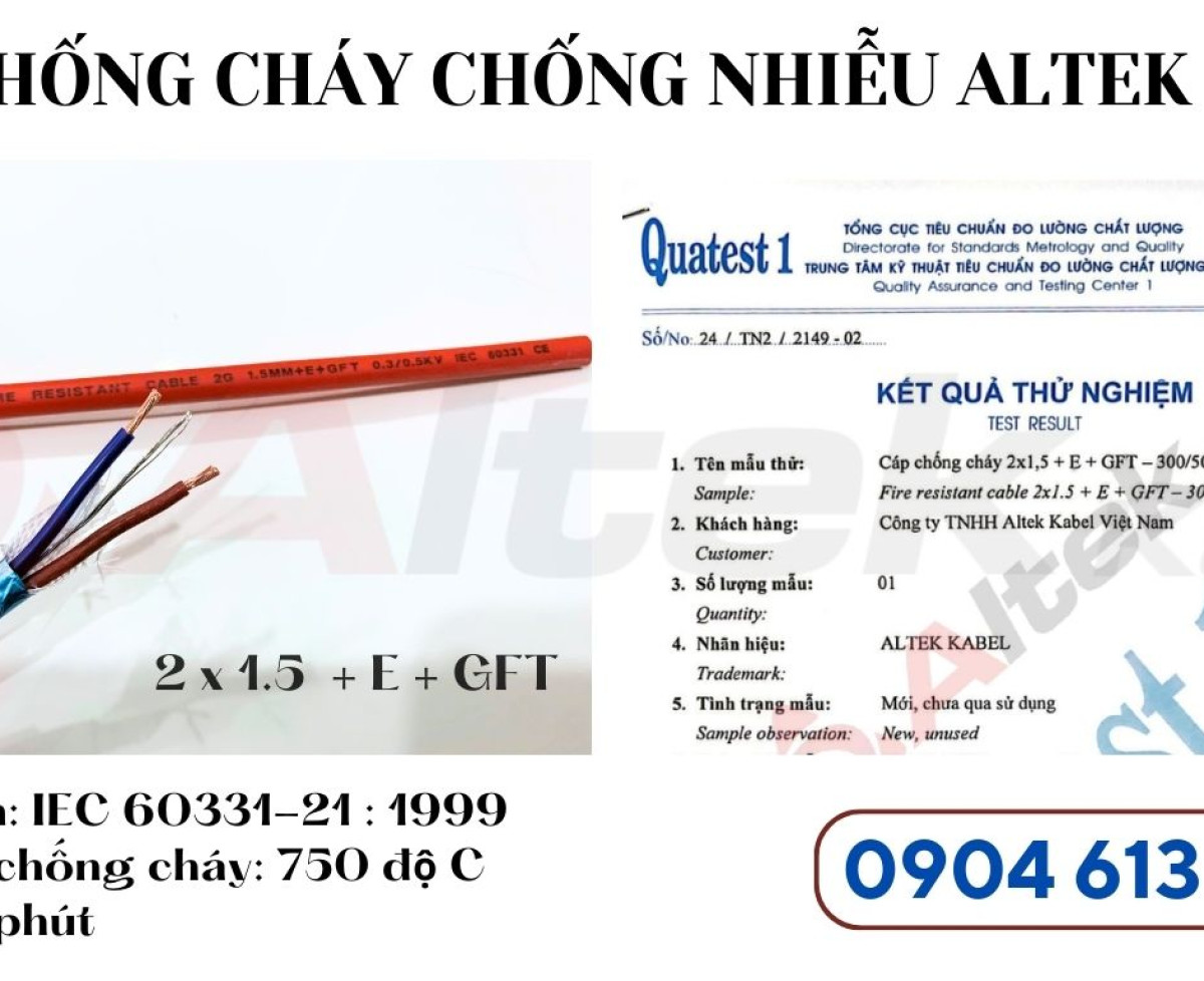 Cáp báo cháy chống cháy chống nhiễu 2x16AWG (2x1.5mm) Altek Kabel