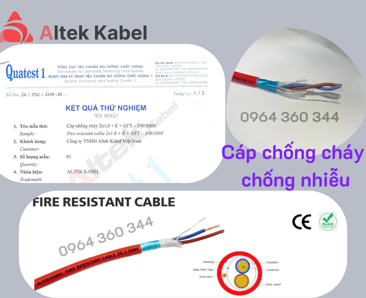 Cáp tín hiệu, chống cháy, chống nhiễu, lõi xoắn Altek Kabel (vỏ đỏ - LSZH)