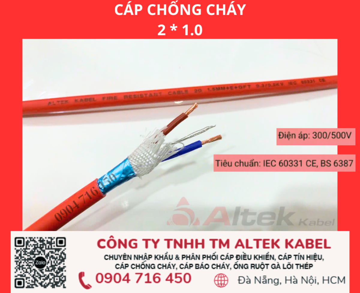 Cáp báo cháy chống cháy Altek Kabel 2 x 1.0 MM2 FR