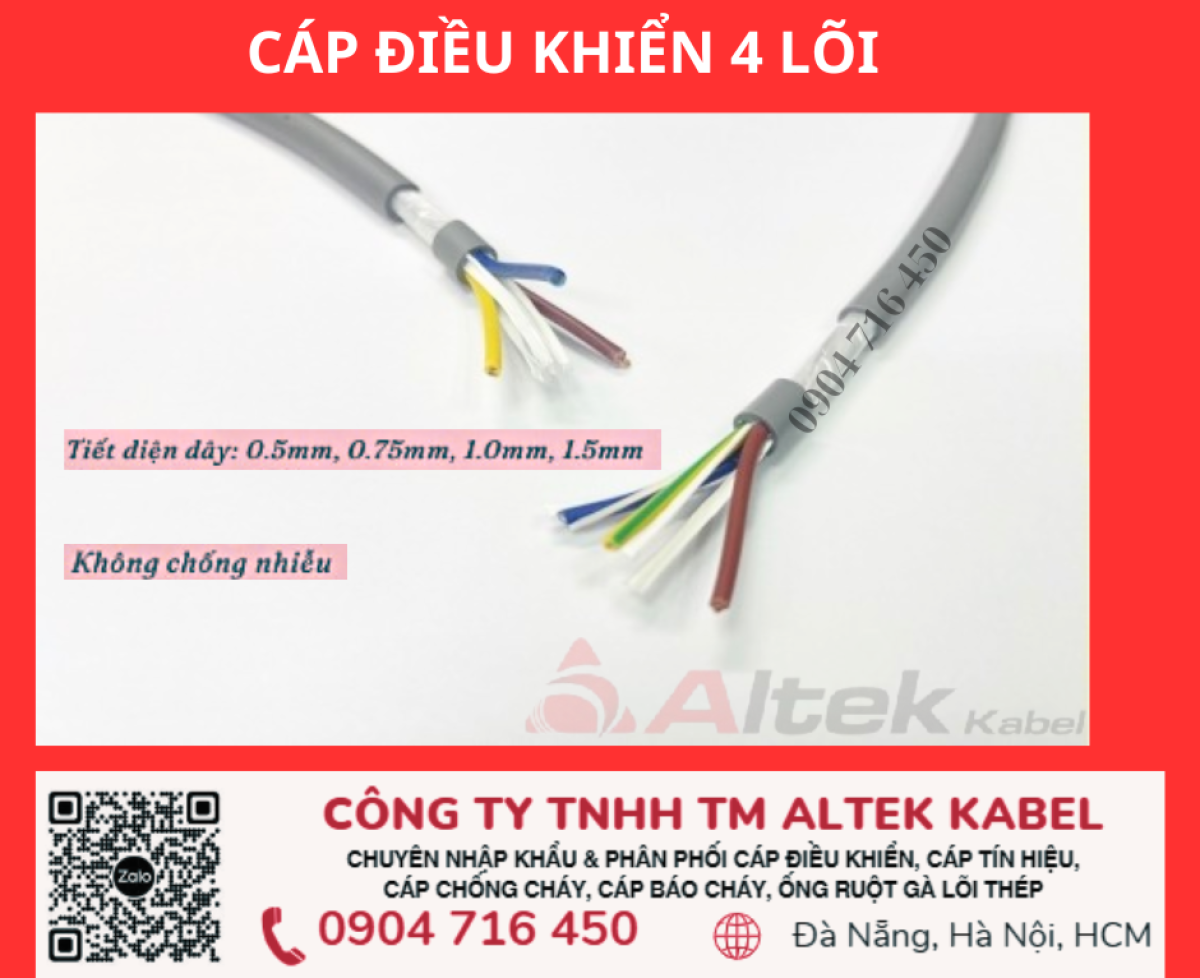 Cáp nguồn, cáp tín hiệu 4 lõi Altek Kabel Hà Nội, Bắc Ninh, Bắc Giang