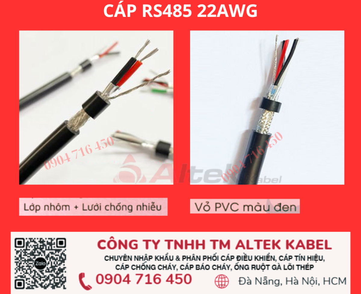 Cáp chống nhiễu RS485 24AWG Đà Nẵng, Hà Nội, Hải Phòng