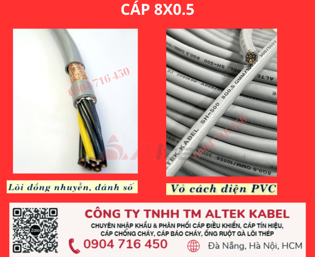 Cáp tín hiệu 8 lõi, 8x0.5, 8x0.75, 8x1.0, 8x1.5 Altek Kabel