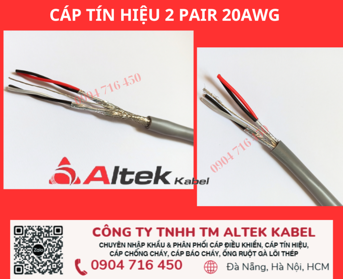 Cáp tín hiệu âm thanh , báo động 2 pair 20awg Altek Kabel