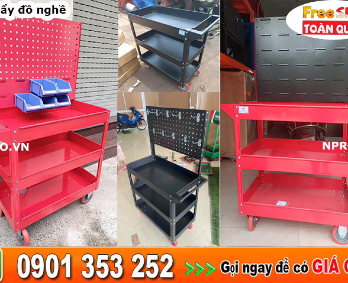 Xe đẩy 3 ngăn kết hợp khay linh kiện