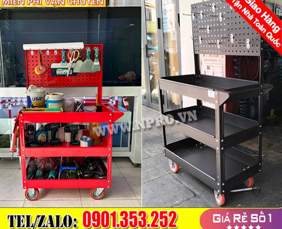 Xe đẩy 3 ngăn giúp bảo quản dụng cụ, đồ nghề vật dụng cơ khí
