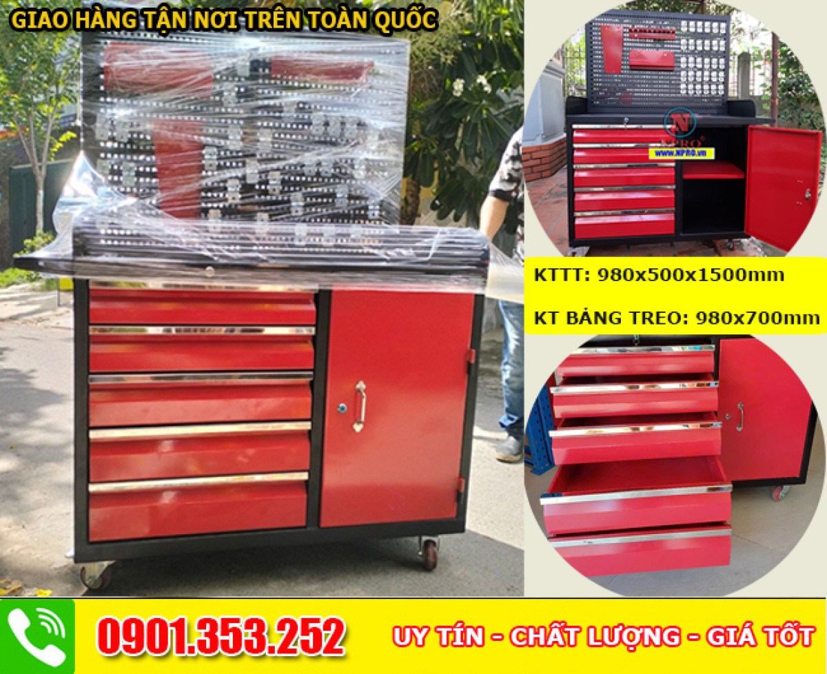 Tủ dụng cụ đồ nghề 150cm - 6 ngăn màu đỏ đen