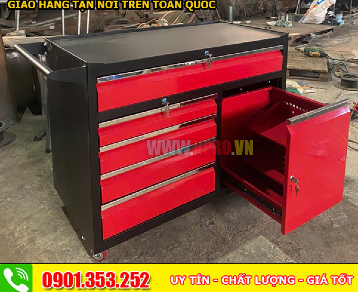 Tủ dụng cụ đồ nghề 150cm - 6 ngăn màu đỏ đen
