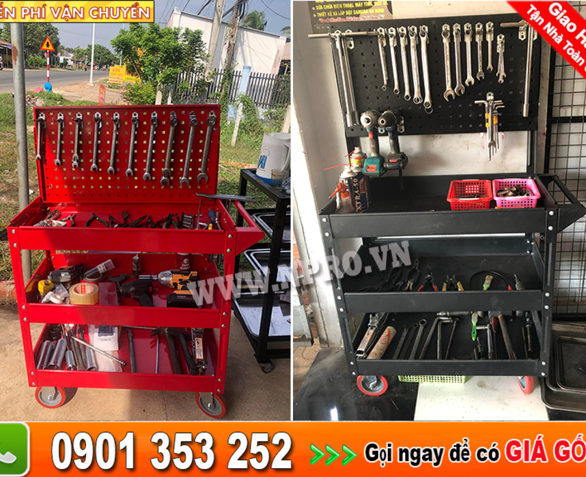 XE ĐẨY ĐỒ NGHỀ 3 NGĂN NPRO
