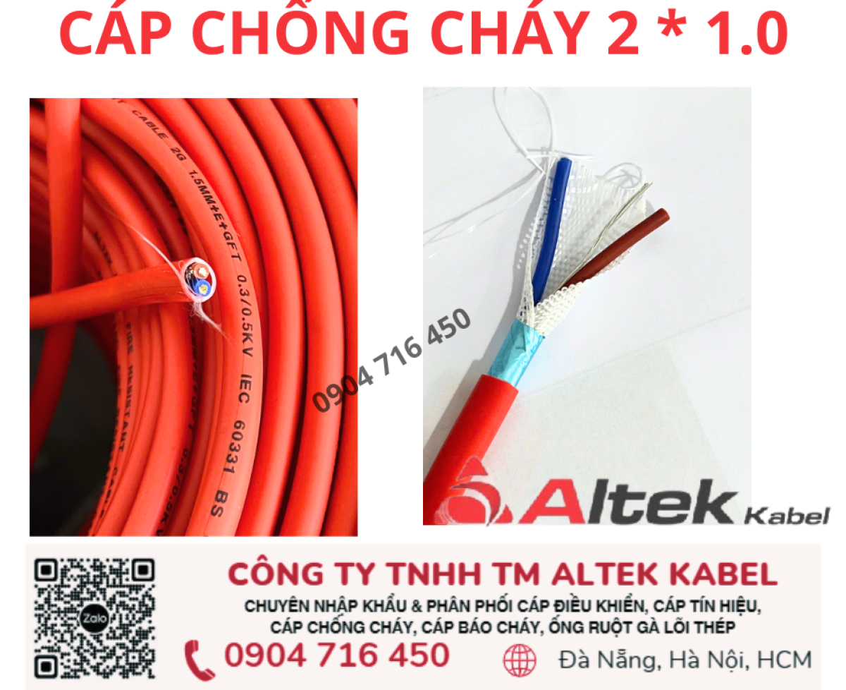 Cáp chống cháy 2x1.0 Fr Altek Kabel sẵn kho Bắc Trung Nam, giá sỉ