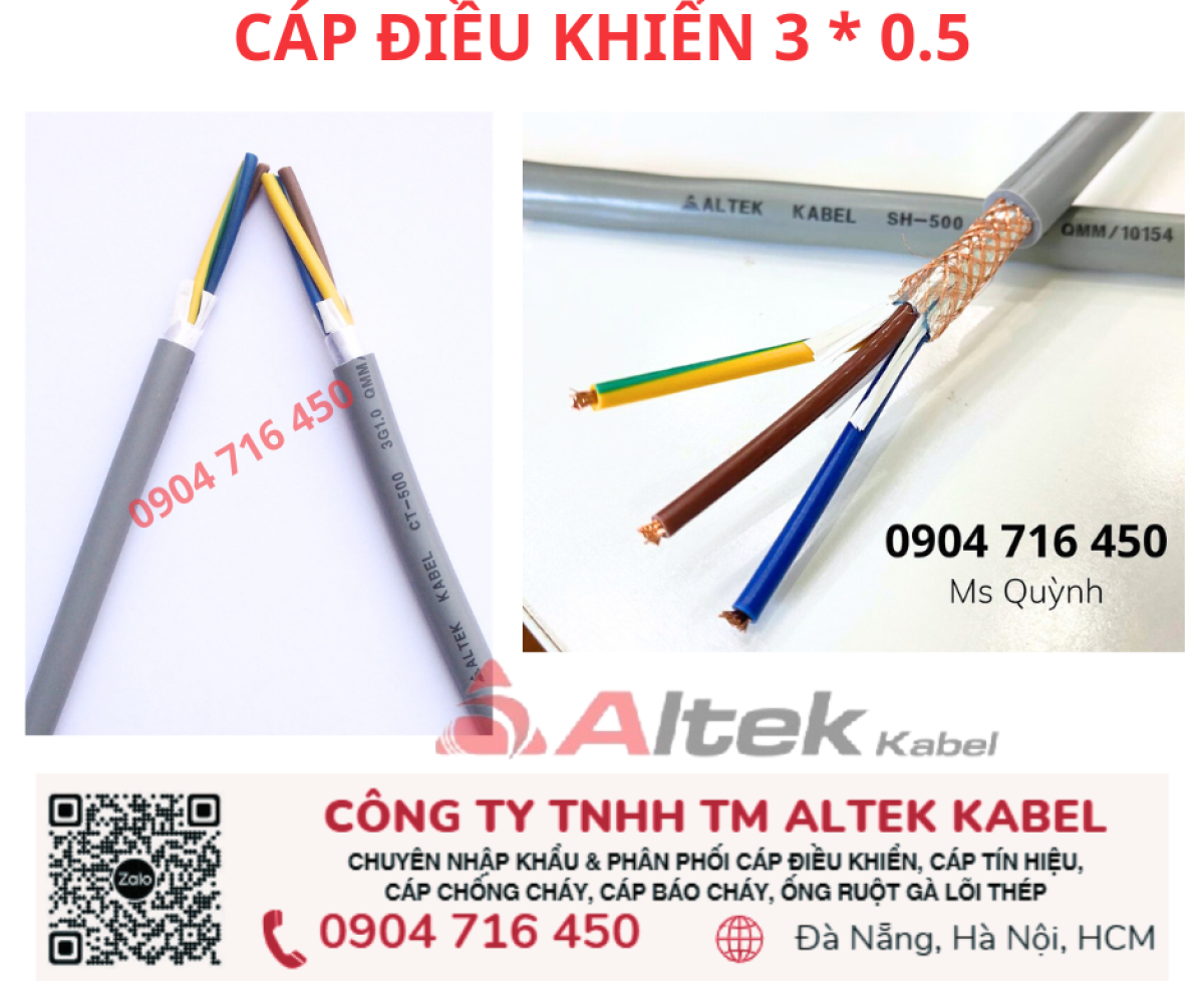 Dây cáp 3x0.5mm2 lõi đồng Altek Kabel Đà Nẵng, Hà Nội