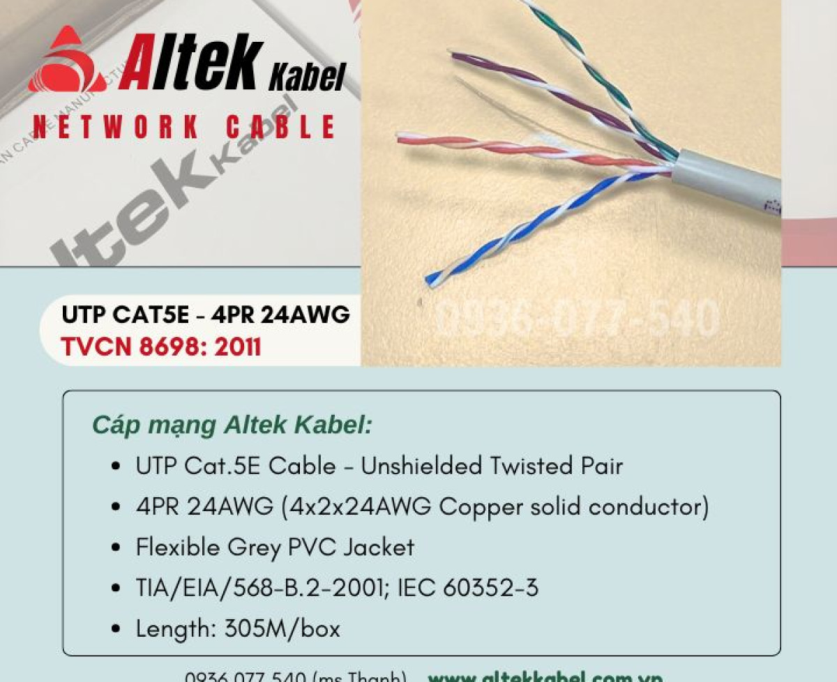 Cáp mạng Lan cat5e - Cáp mạng Altek Kabel UTP Cat5e, network cable