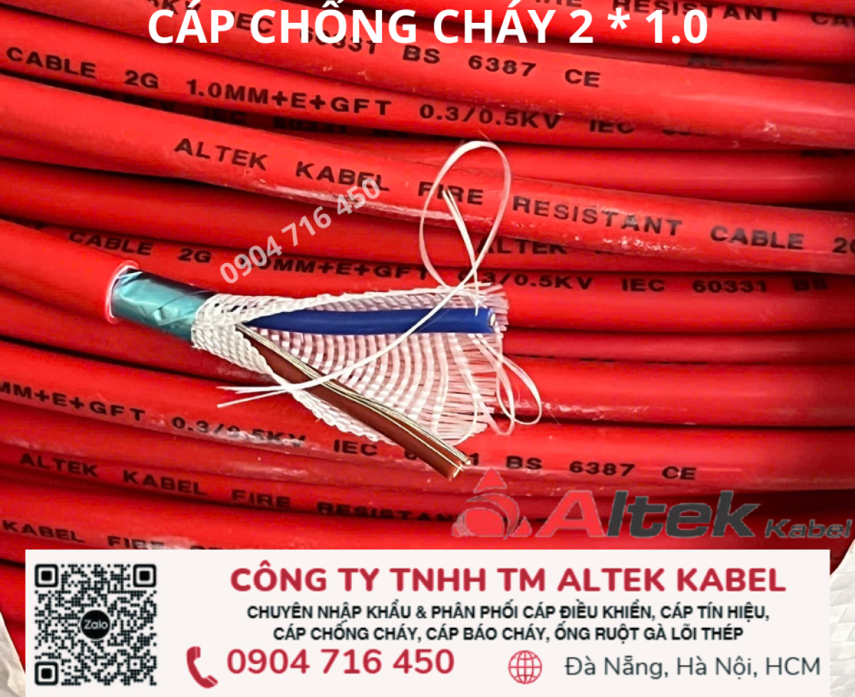 Cáp nguồn, tín hiệu báo cháy, chống cháy 2x1.0 Altek Kabel