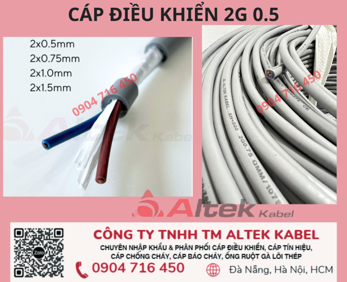 Cáp điều khển 2G 0.5 CVV Altek Kabel Đà Nẵng, Hà Nội