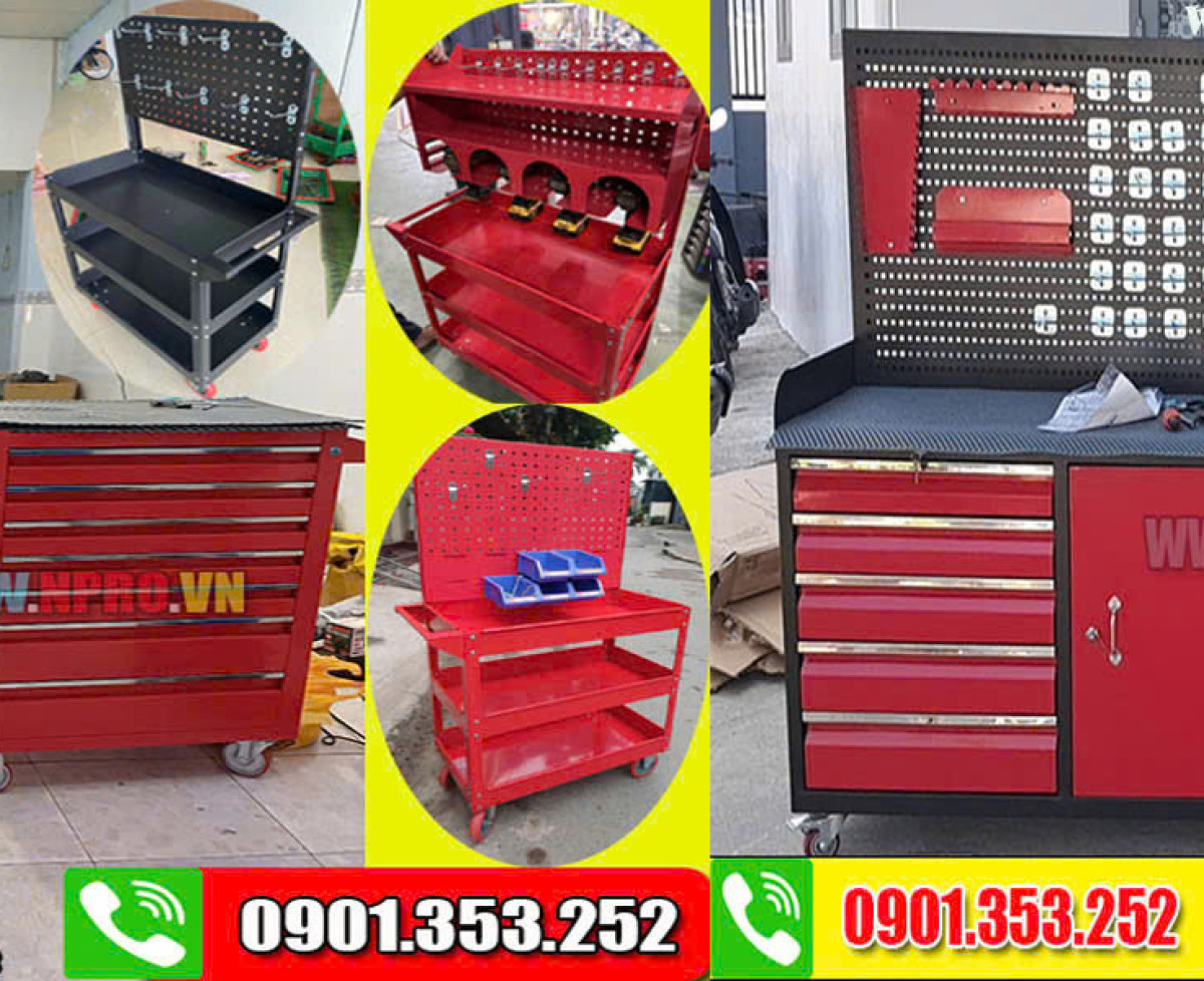 Xe đẩy 3 ngăn NPRO màu đen/ đỏ