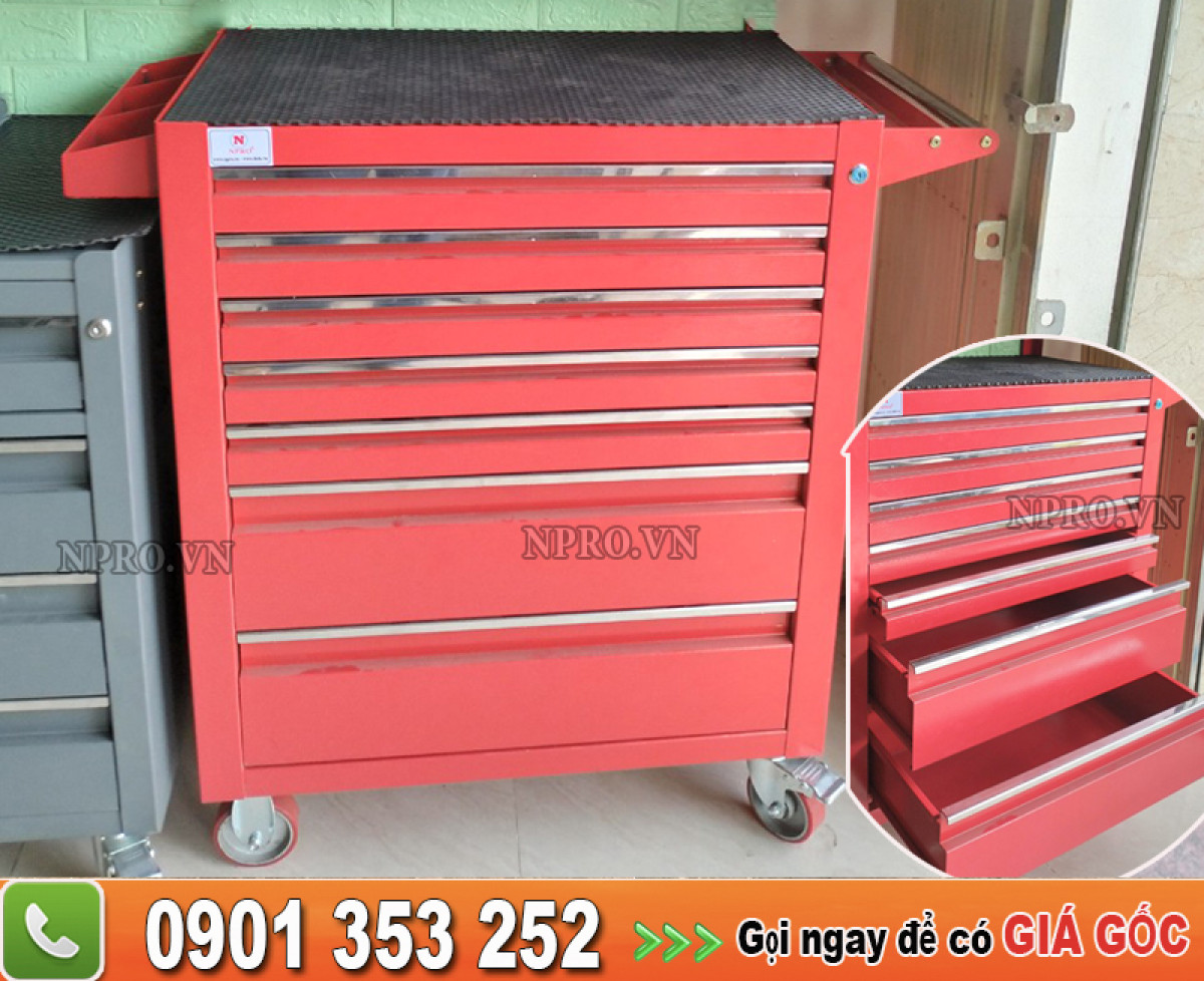 Tủ đồ nghề 7 ngăn màu đỏ Kt 700x450x920mm