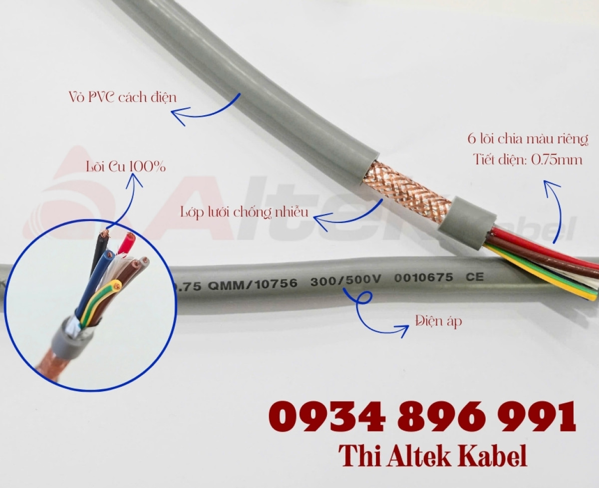 Cáp điều khiển 6x0.75 Altek Kabel SH-500