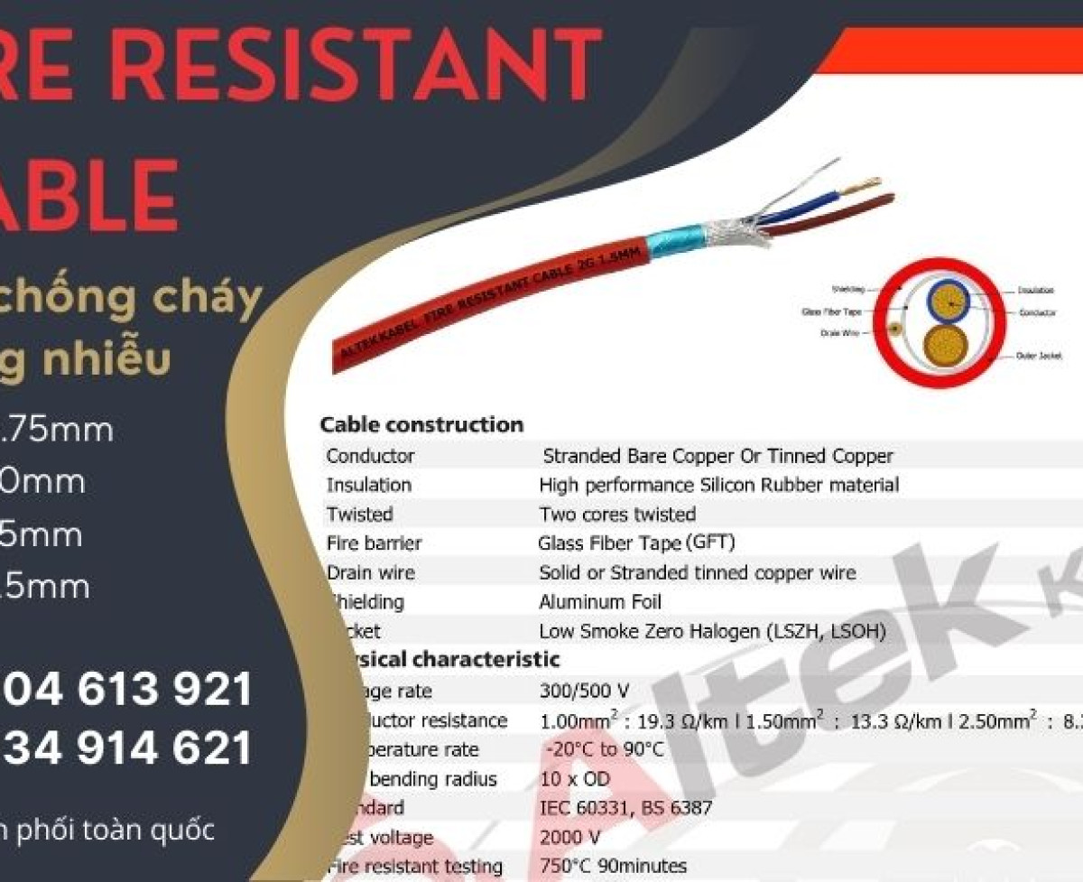 Dây chống cháy chống nhiễu 2x1.5mm Altek Kabel / Fire Resistant Cable