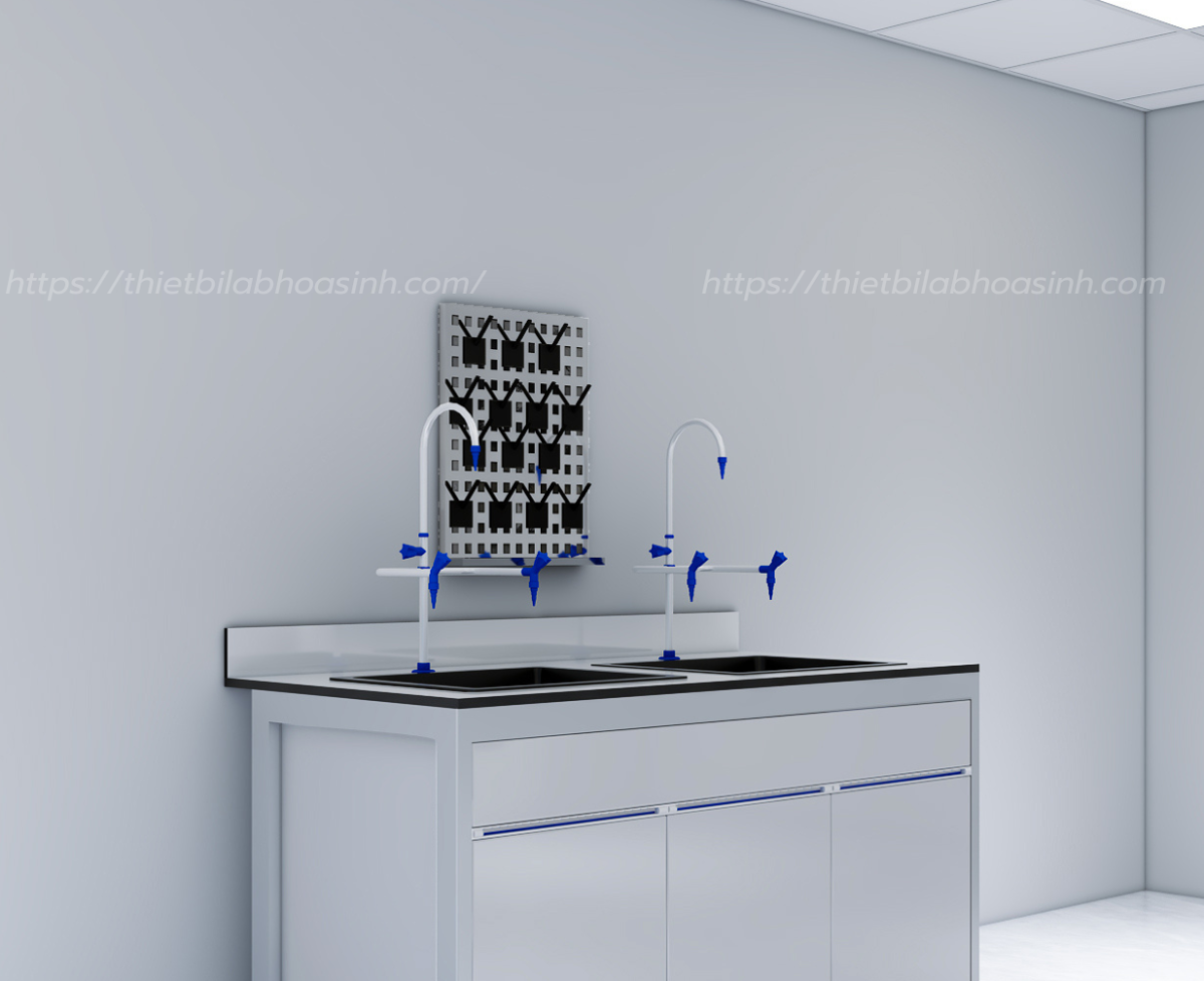 BÀN THÍ NGHIỆM HAI CHẬU RỬA CÓ GIÁ TREO DỤNG CỤ 1500mm