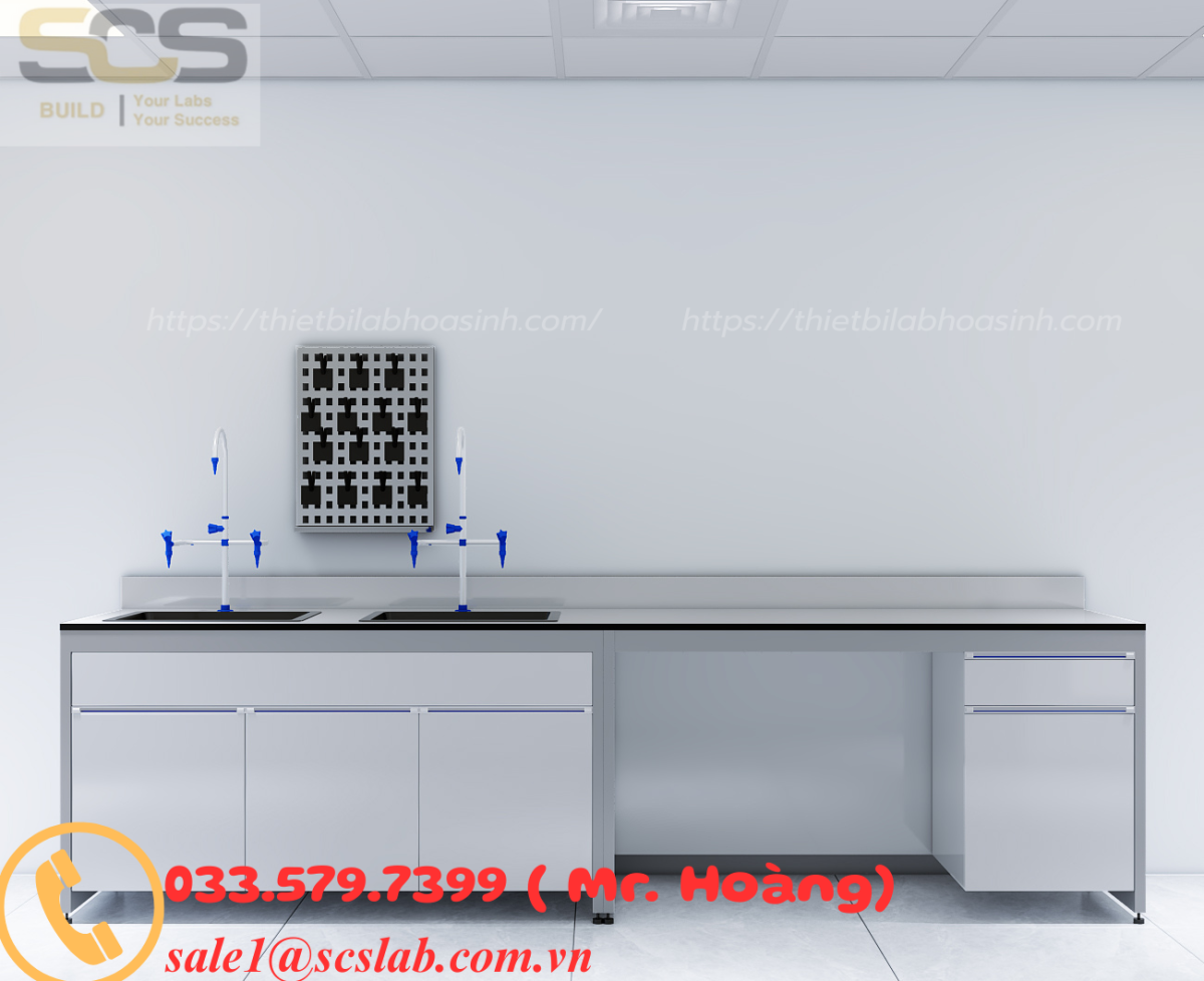 BÀN THÍ NGHIỆM ÁP TƯỜNG CÓ CHẬU RỬA KÍCH THƯỚC 2400x750x800mm