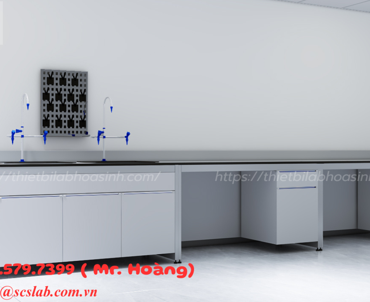 BÀN THÍ NGHIỆM ÁP TƯỜNG CÓ CHẬU RỬA KÍCH THƯỚC 3600x750x800mm