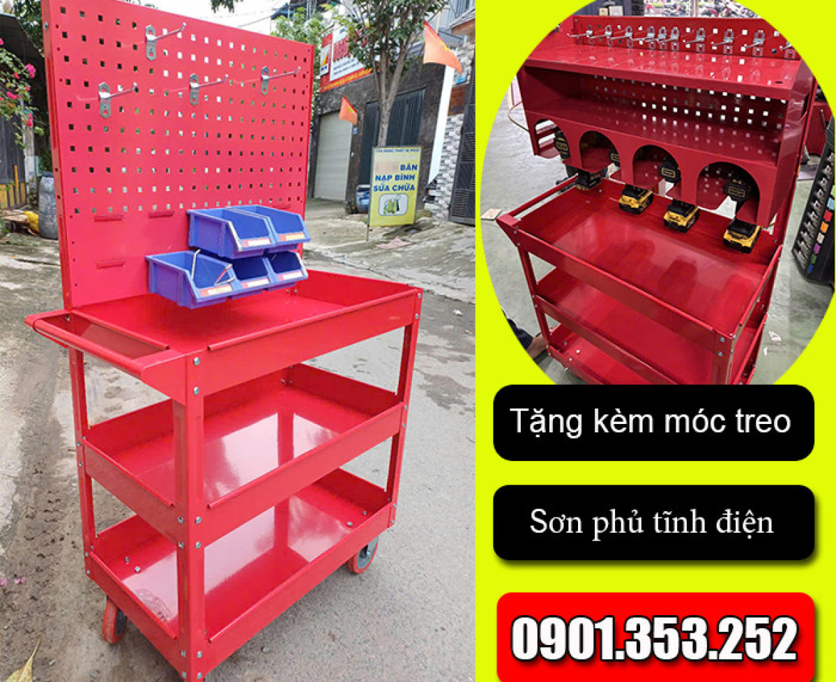 Xe đẩy 3 tầng / Kệ để đồ nghề, dụng cụ cầm tay