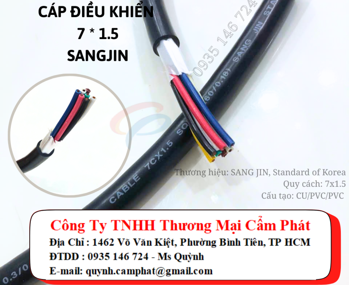 Cáp điều khiển 7x1.5mm2 Sangjin - không chống nhiễu - loại 1