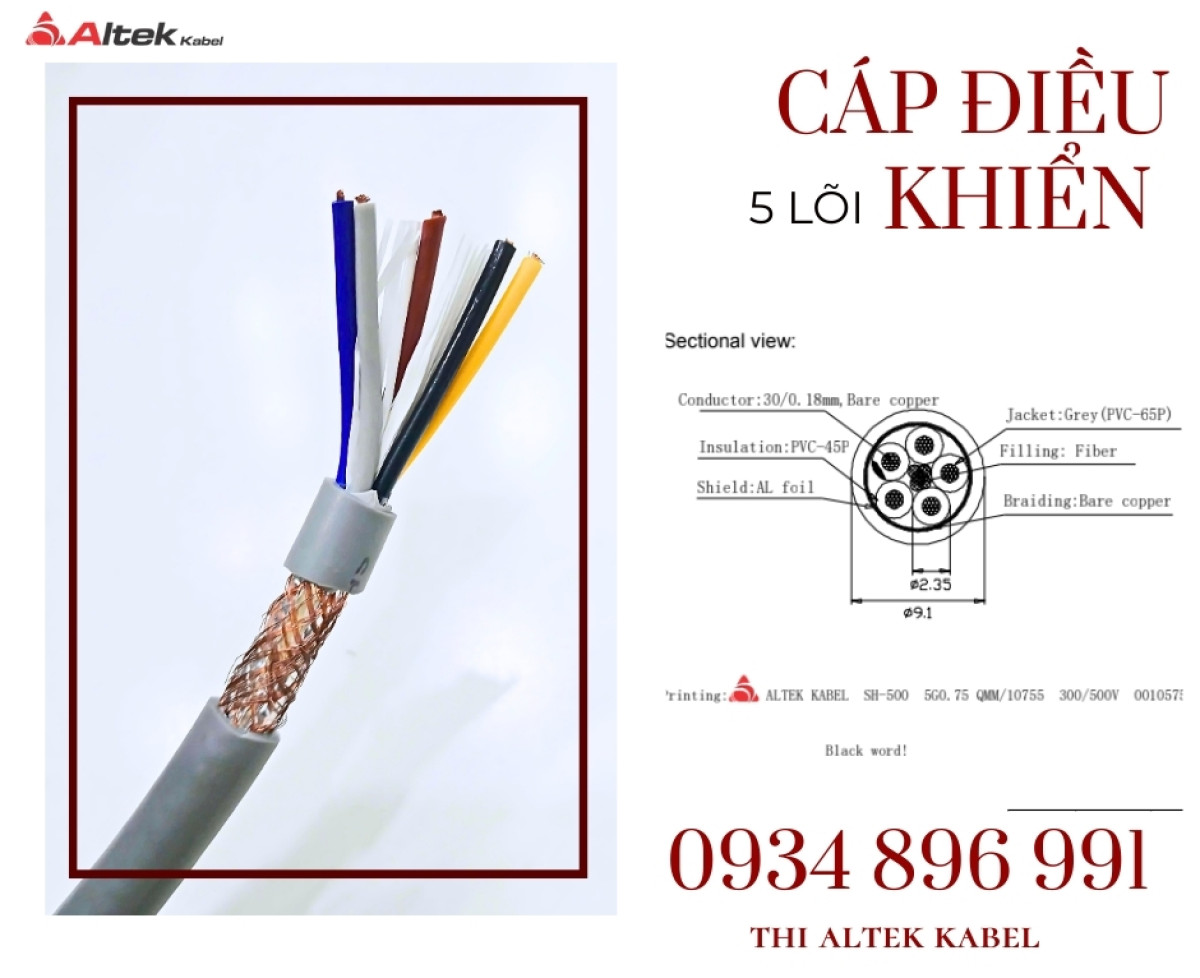 Cáp điều khiển 5×0.75mm², 5×1.0mm² chống nhiễu Altek Kabel – Giá tốt, hàng sẵn kho