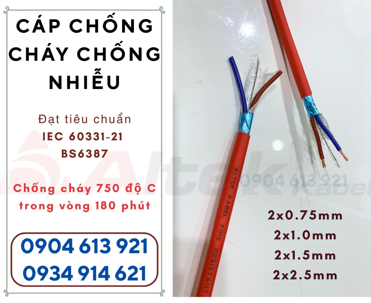 Dây cáp chống cháy chống nhiễu 2x1.5+ E + GFT Altek Kabel