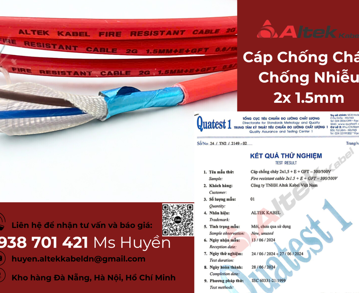 Cáp chống cháy 2x 1.5mm² GFT