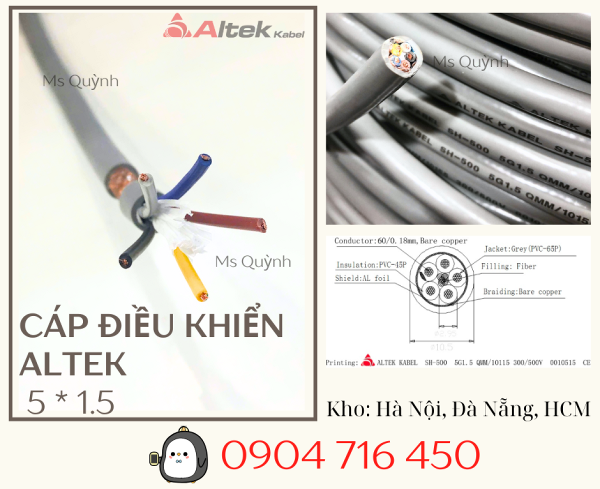 Cáp điều khiển chống nhiễu Altek Kabel 5x1.5mm2 Đà Nẵng