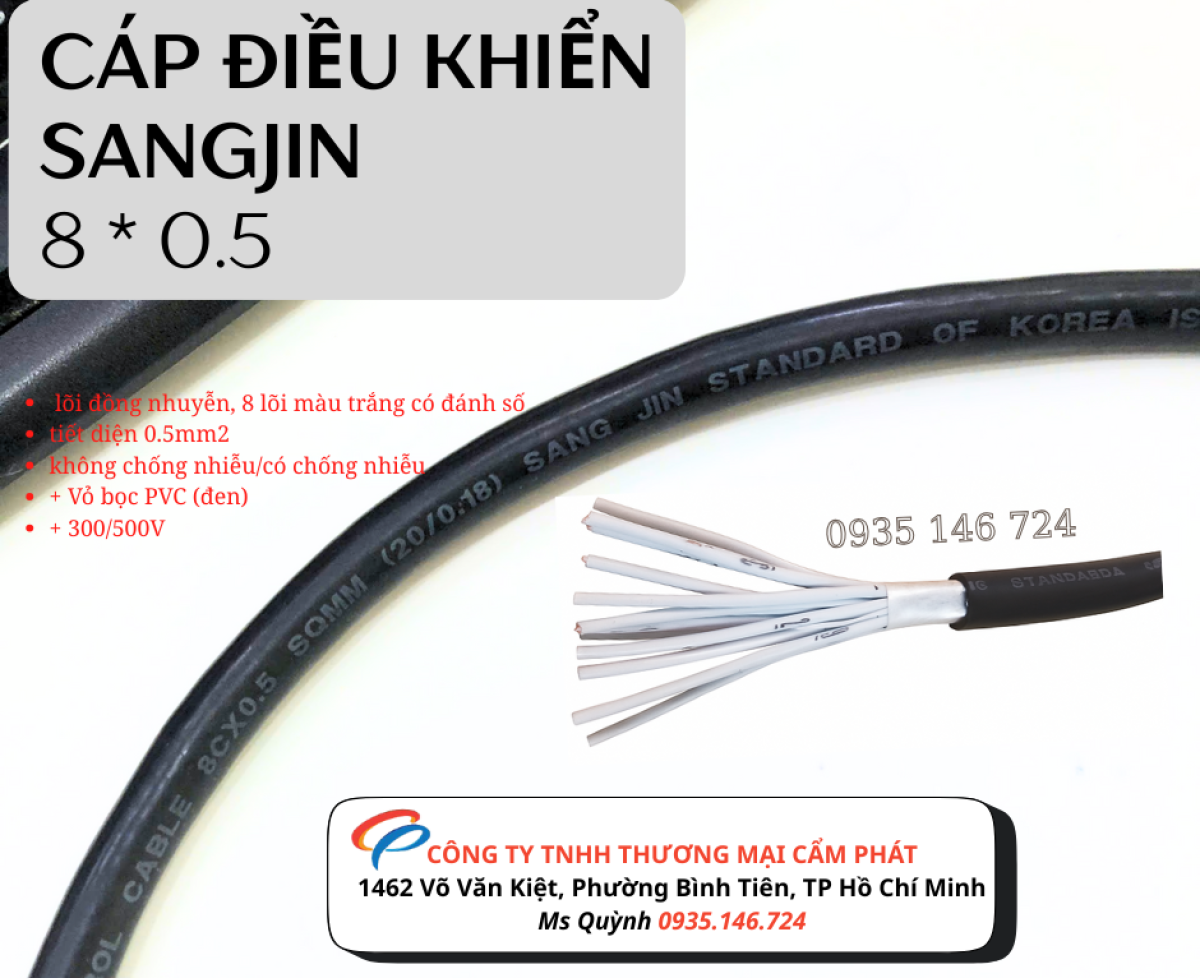 Cáp điều khiển 8 x 0.5 mm2 Sangjin HCM