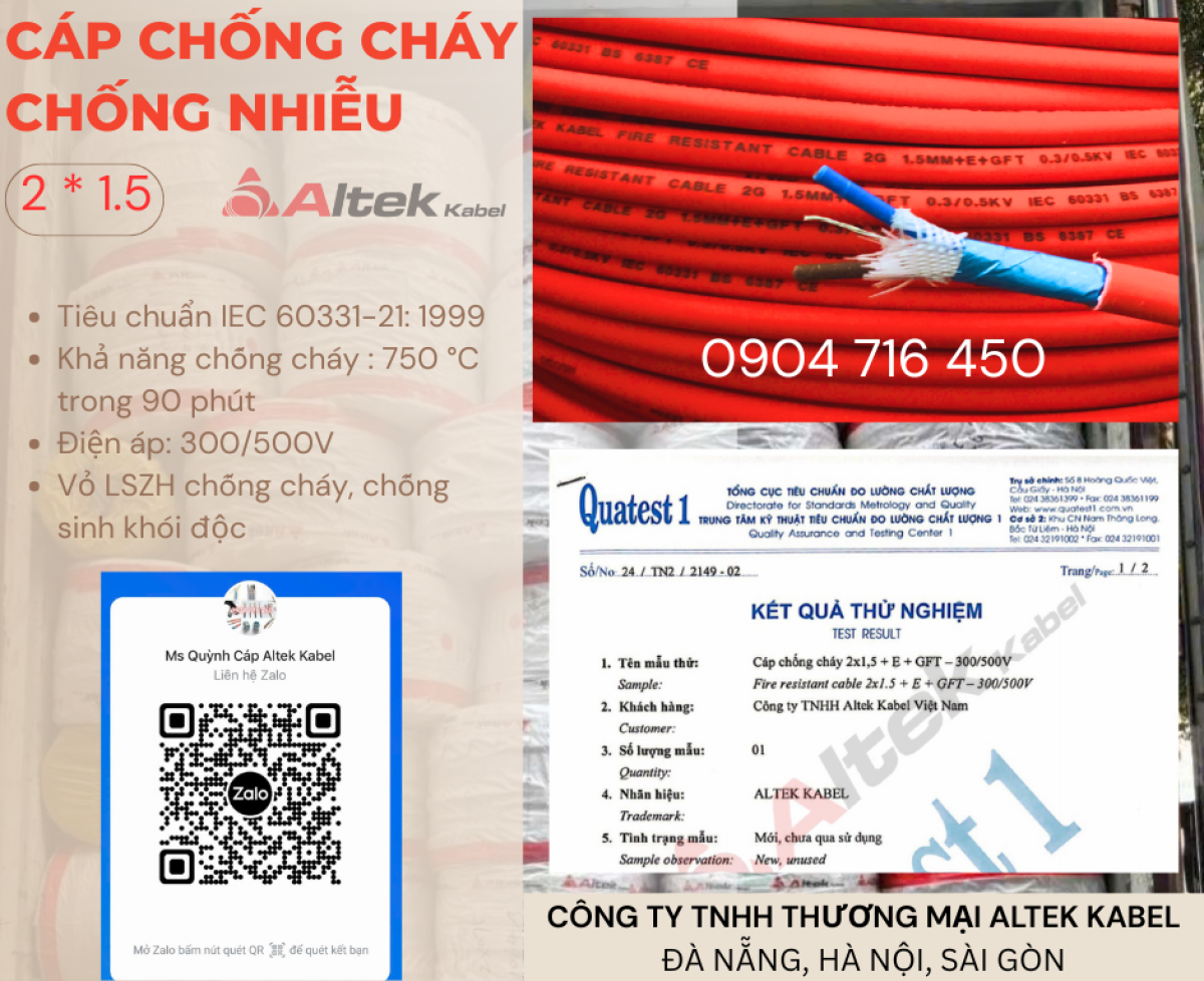 Cáp chống cháy chống nhiễu 2x1.5 Altek Kabel Đà Nẵng